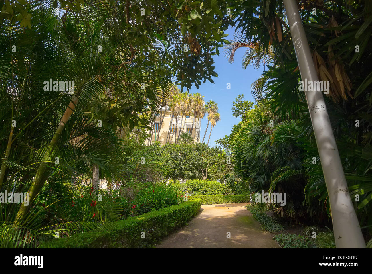 Sentieri per passeggiate attraverso i giardini del Parque de Malaga, Spagna Foto Stock