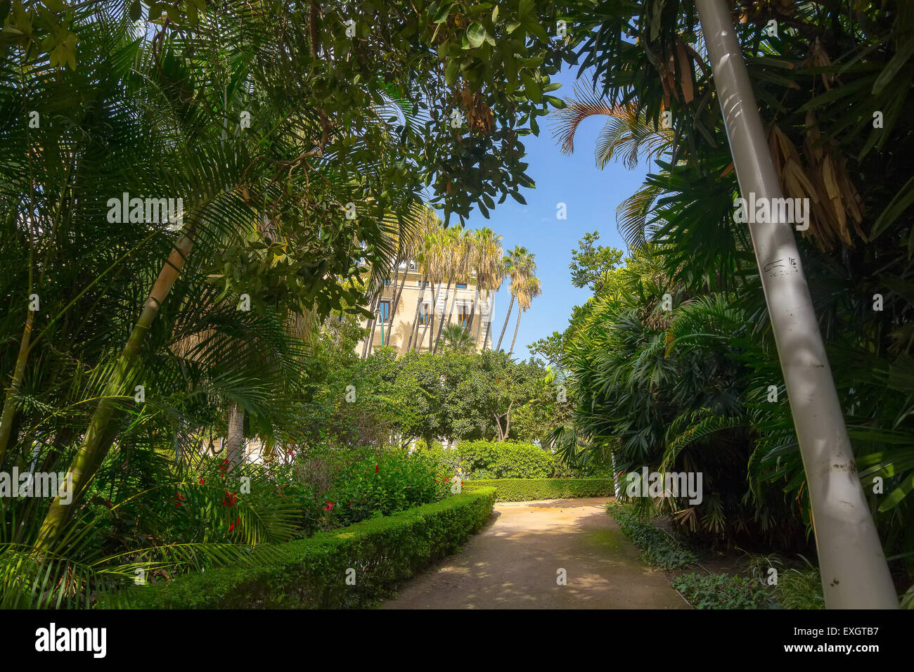 Sentieri per passeggiate attraverso i giardini del Parque de Malaga, Spagna Foto Stock