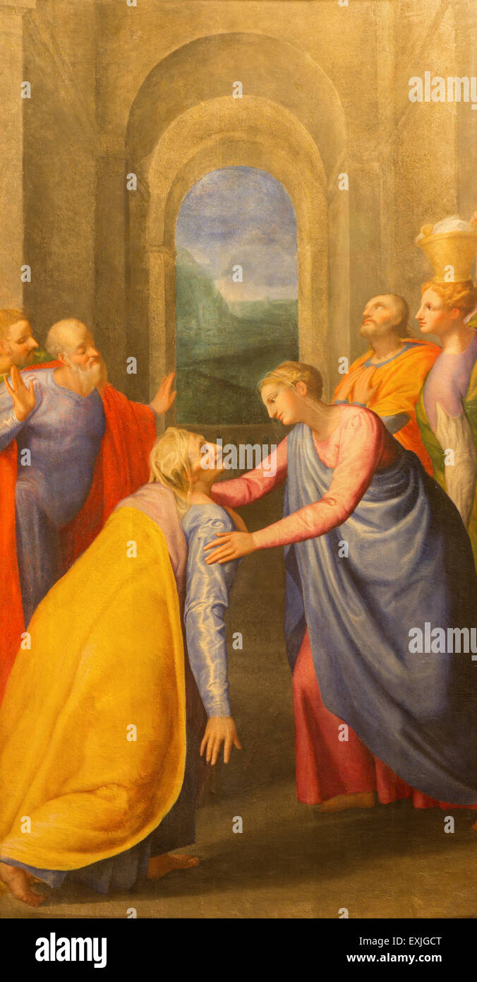 Roma, Italia - 25 Marzo 2015: la Visitazione della Vergine Maria ad Elisabetta dipinto da Giuseppe Valeriano (1526 - 1596) Foto Stock
