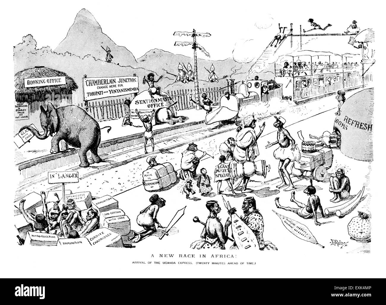 Illustrazione vittoriano dal 1895 da Edward Tennyson Reed (1860-1933) "una nuova gara in Africa" Foto Stock