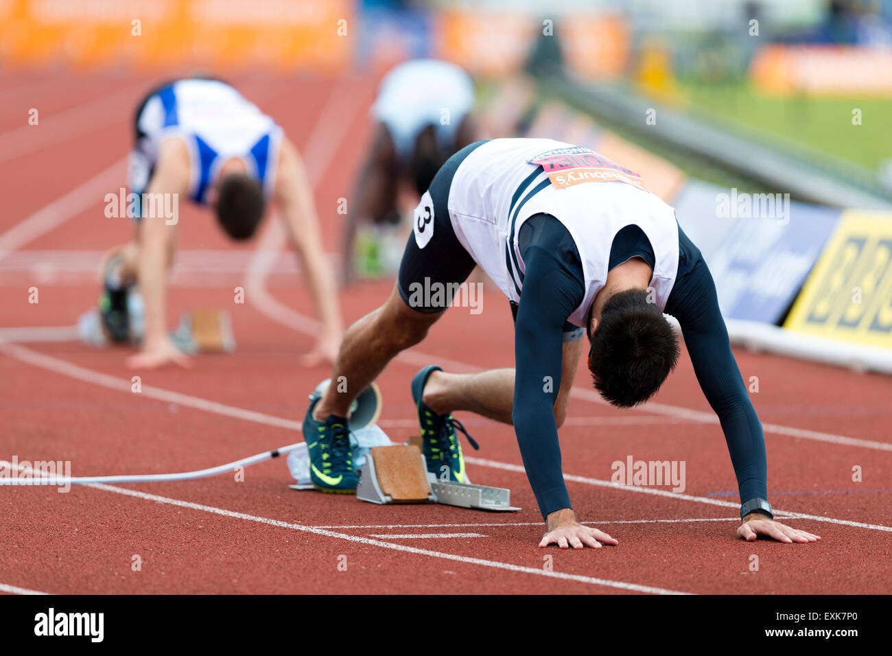 Martyn ROONEY Uomini 400m Semi-Final 1, 2014 Sainsbury's del Campionato Britannico Birmingham Alexander Stadium Regno Unito Foto Stock