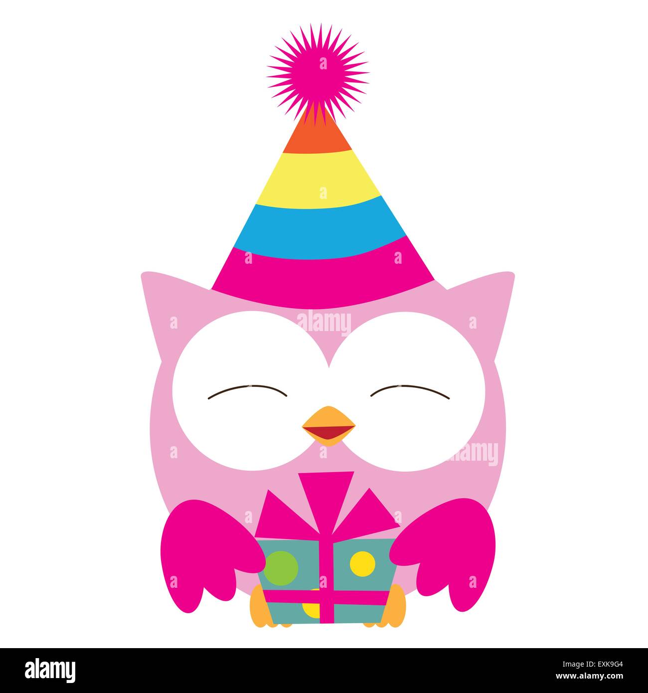 Owl,compleanno,rosa,carino,divertente,cartoon,immagine,isolato,vettore,bird Illustrazione Vettoriale