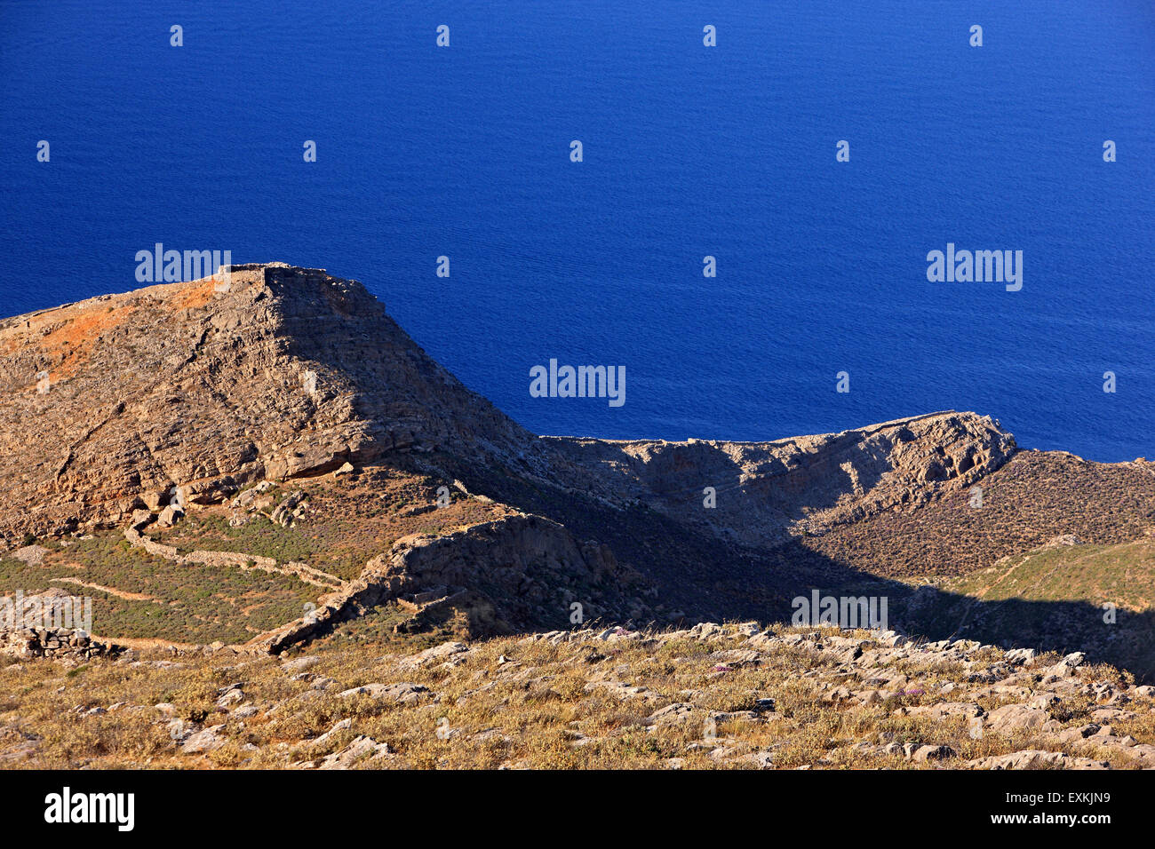 Kastri hill ,dove un insediamento preistorico è stata trovata. Parte nord (Apano Meria) di Syros Island, Cicladi Mar Egeo, Grecia. Foto Stock