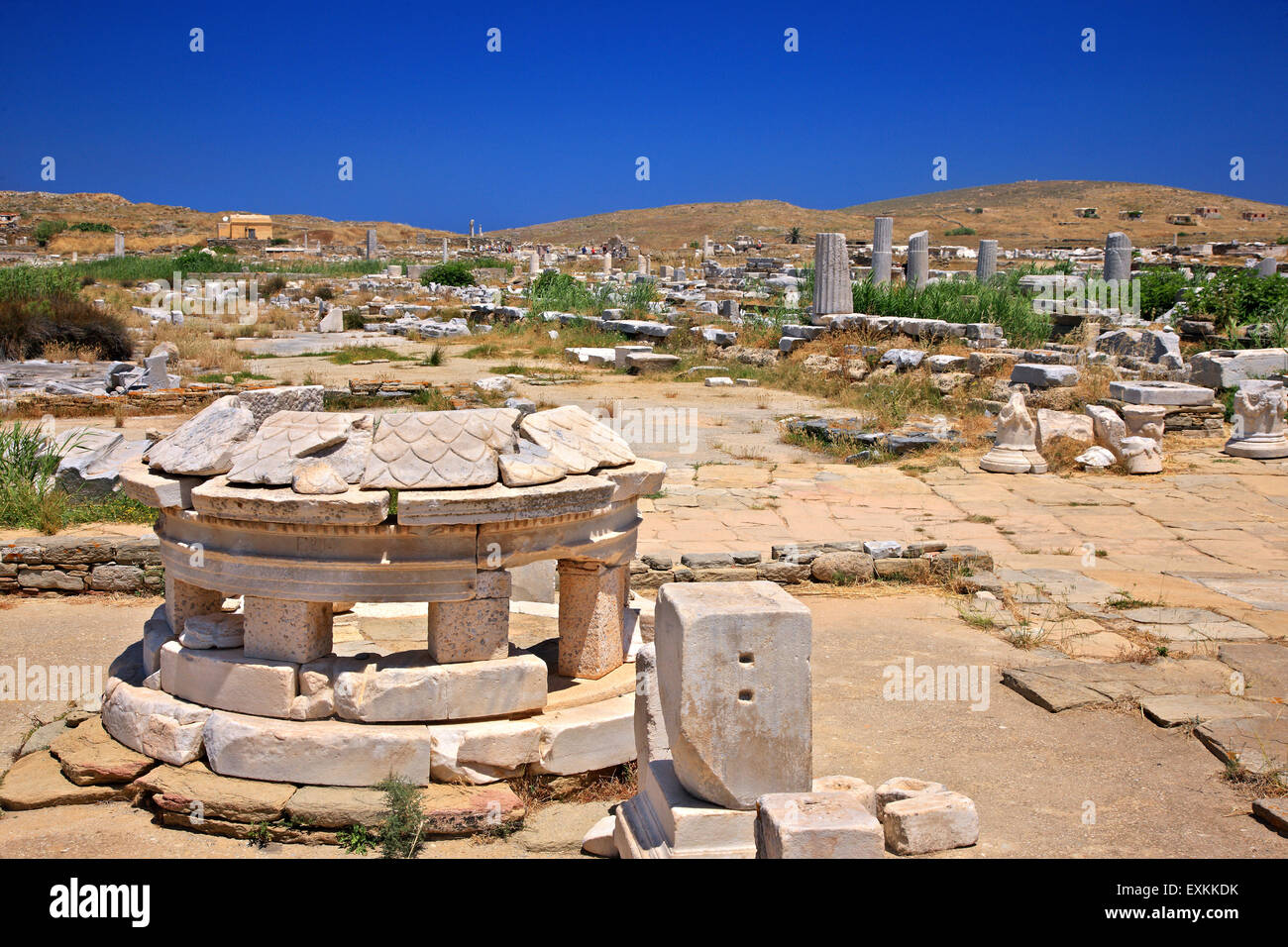Nel sito archeologico di 'sacred' isola di Delos. Cicladi Grecia. Foto Stock