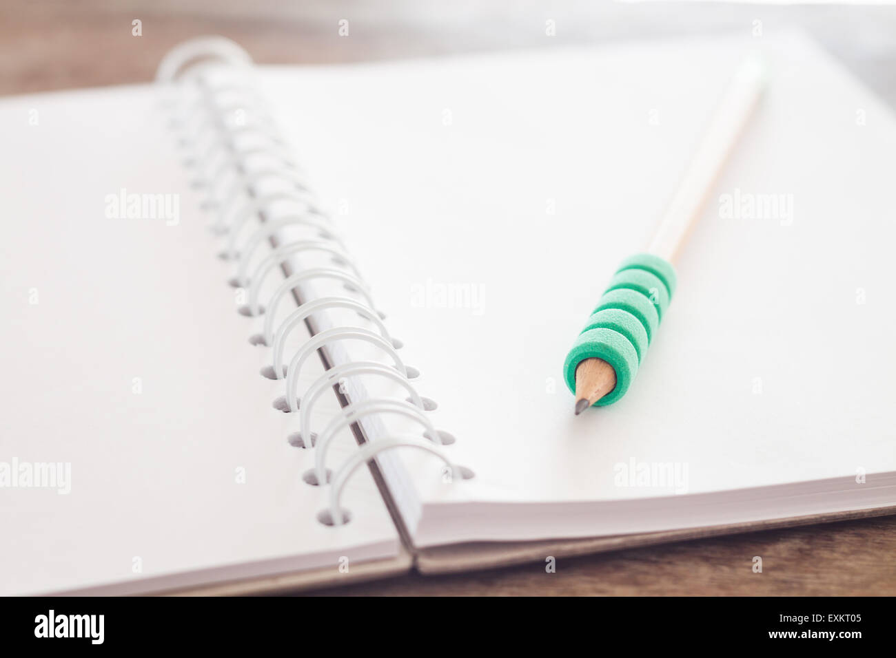 Matita su open blank notebook, stock photo Foto Stock