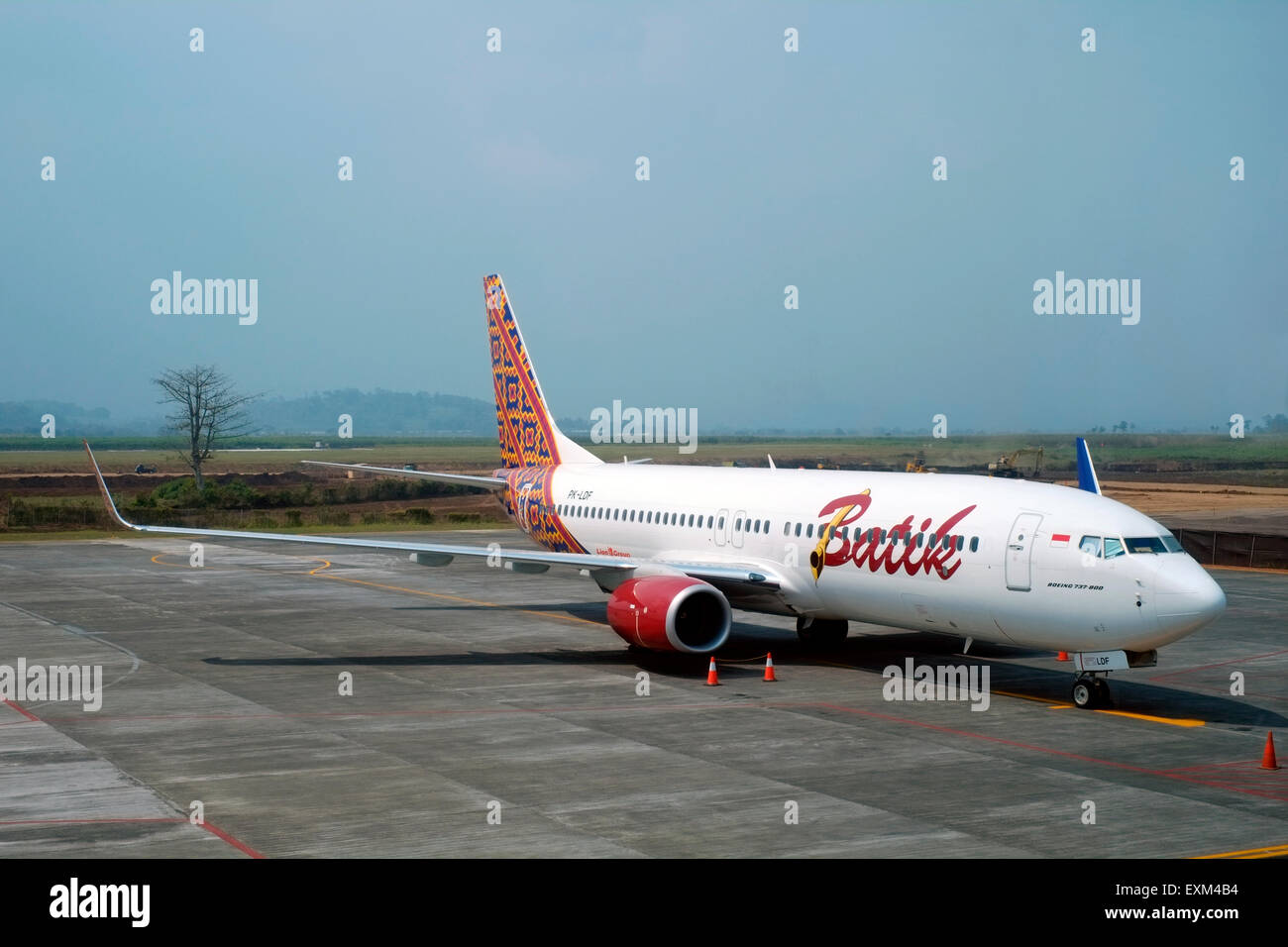 Aria batik aeromobili Boeing 737-800 pk-ldf sat sul piazzale dell'aeroporto di malang java indonesia Foto Stock