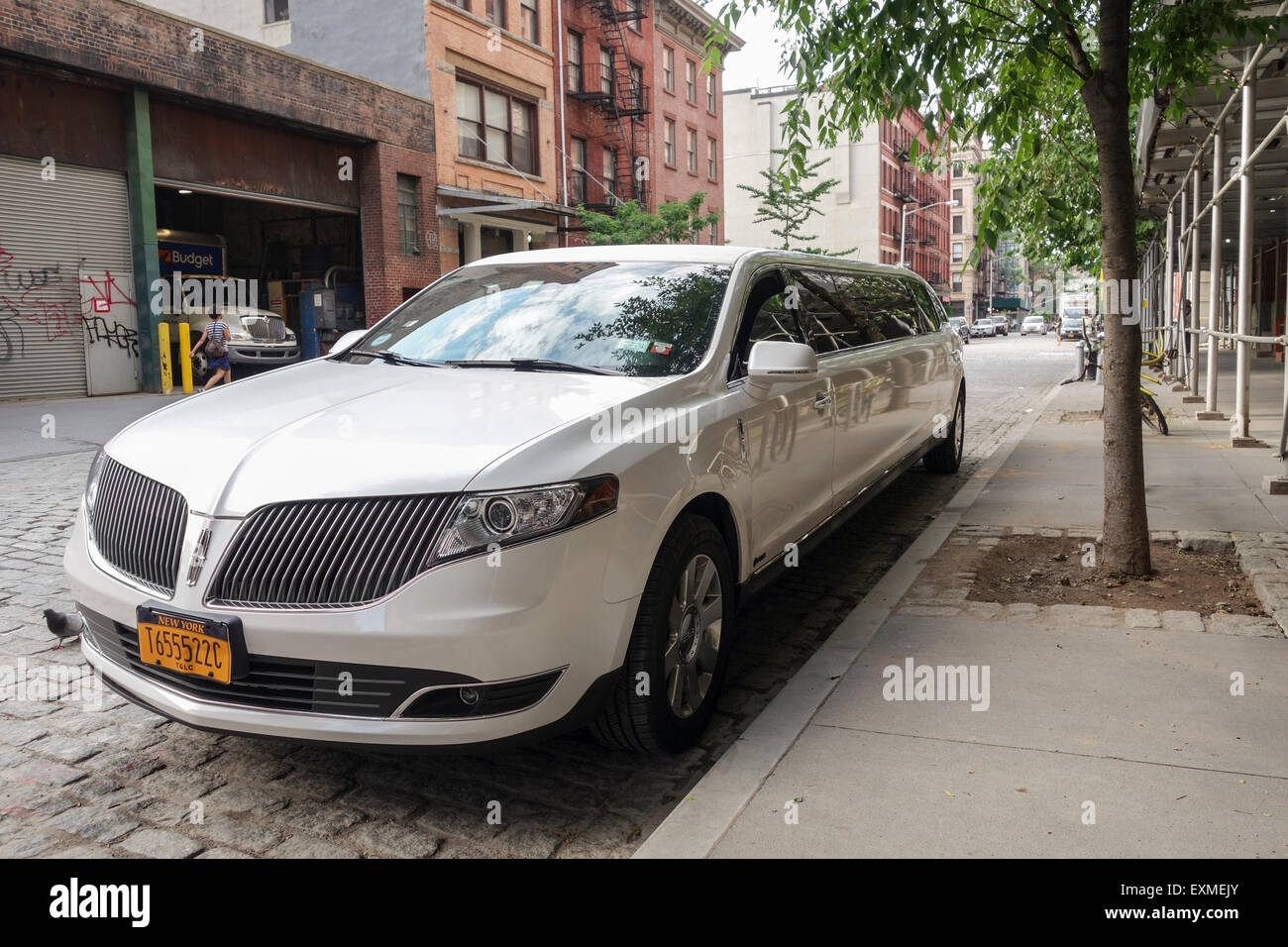 Limousine parcheggiate nelle strade del quartiere di carne, new york, Stati Uniti Foto Stock