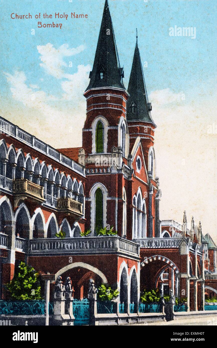 Antica immagine del 1900 a mano colorata della Chiesa del Santo Nome ; Bombay ora Mumbai ; Maharashtra ; India Foto Stock