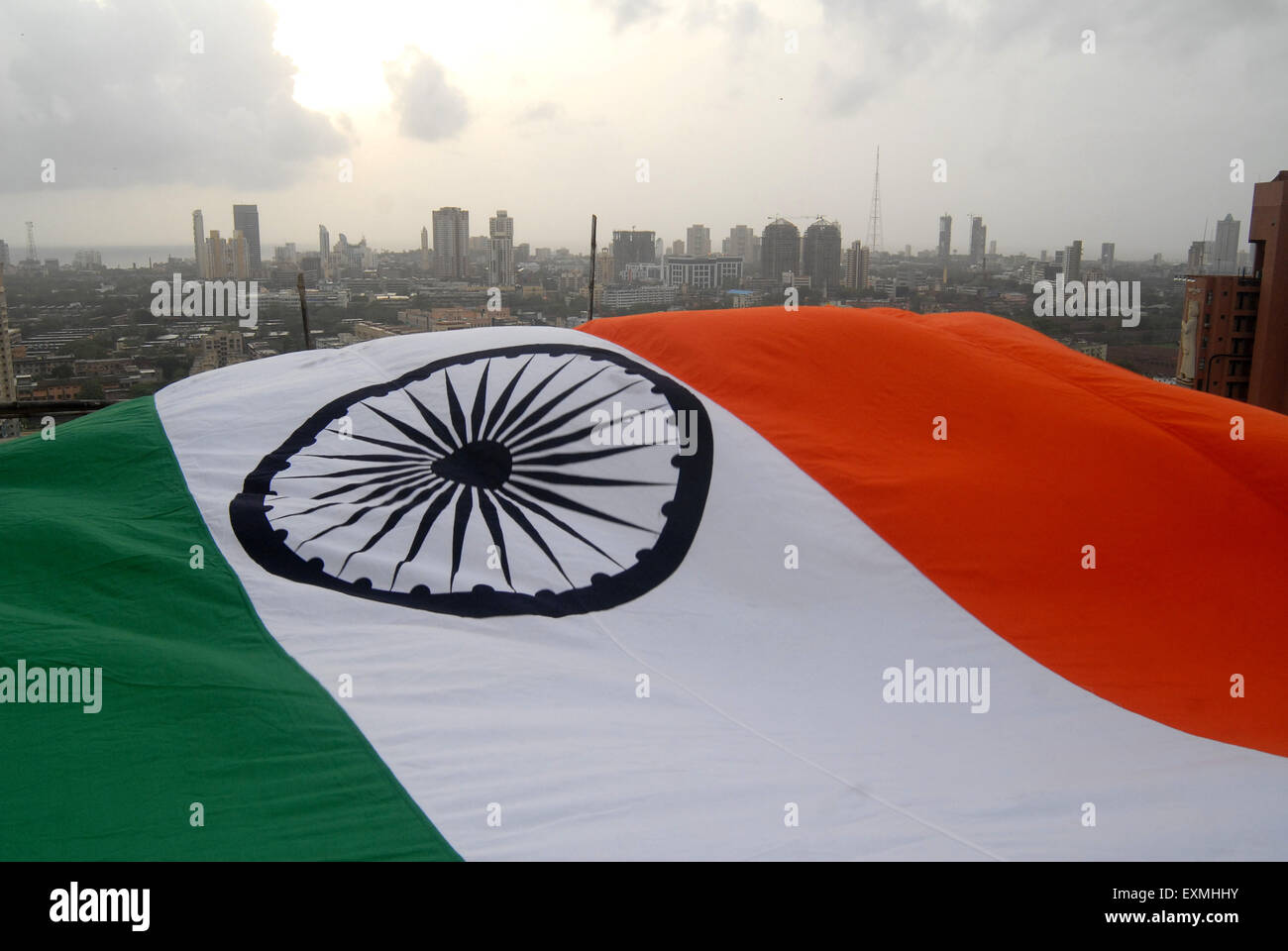 Bandiera indiana fluttering, Independence Day, bandiera dell'India, Bombay, Mumbai, Maharashtra, India, Asia Foto Stock