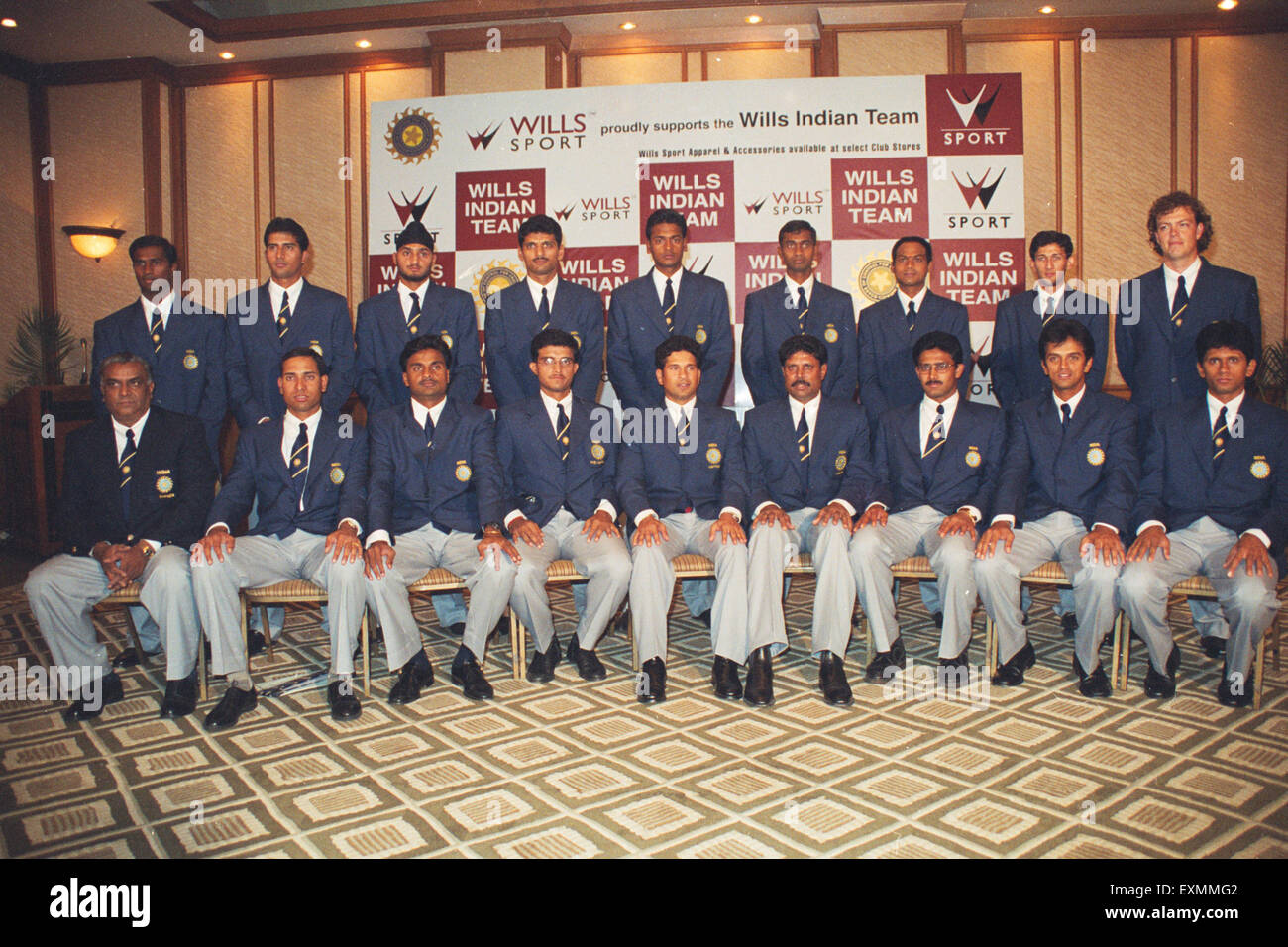 Squadra indiana di cricket per l'Australia, Sachin Tendulkar, Kapil Dev, Sourov Ganguly, Harbhajan Singh, Rahul Dravid, India, Asia, Wills Sport, squadra indiana Wills Foto Stock