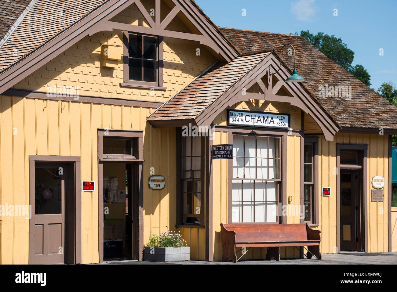 Chama Depot, Cumbres & Toltec Scenic Railroad, Chama, Nuovo Messico. Foto Stock