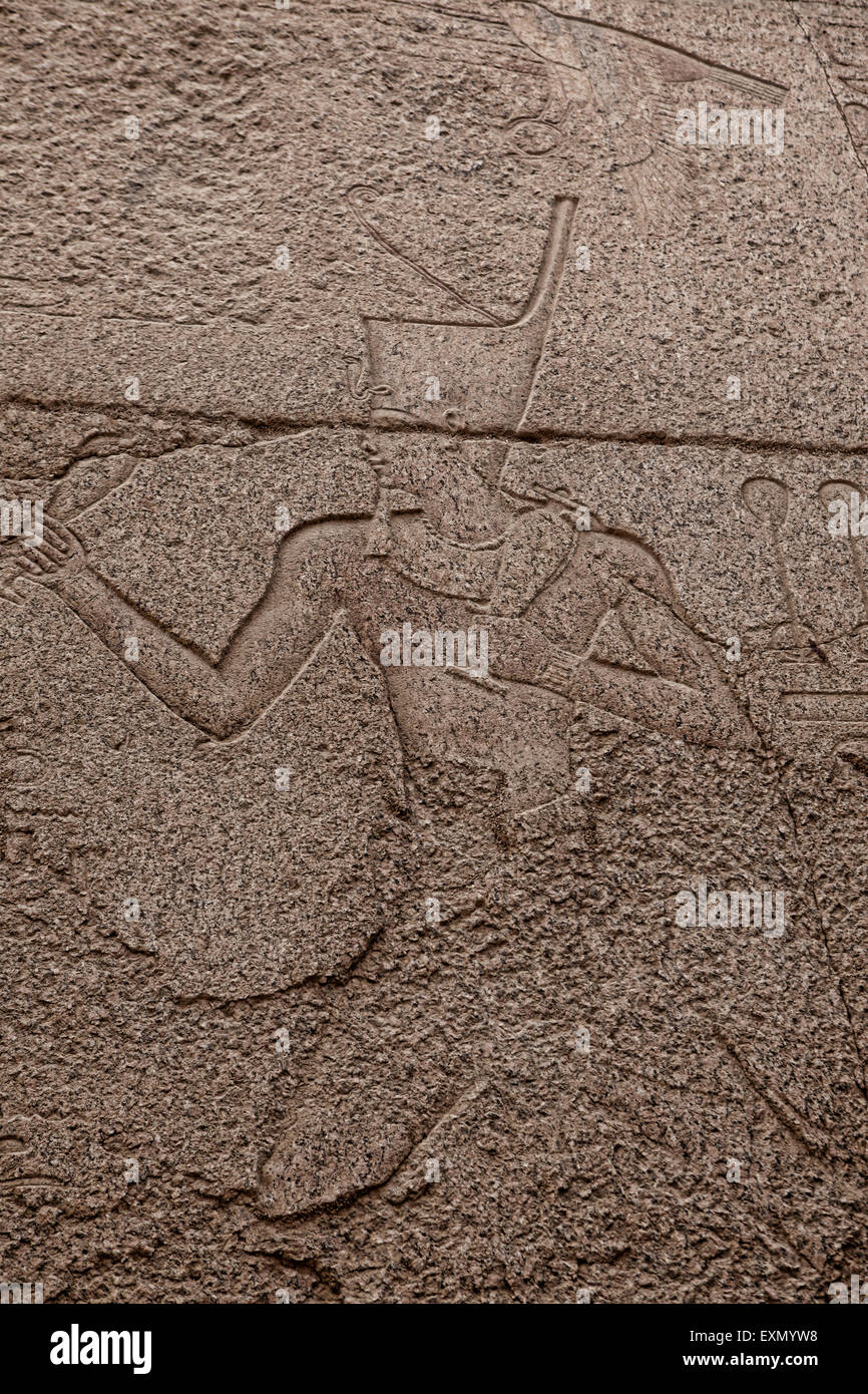 Carving egiziano trovato sulle pareti a Karnak, Egitto. Foto Stock