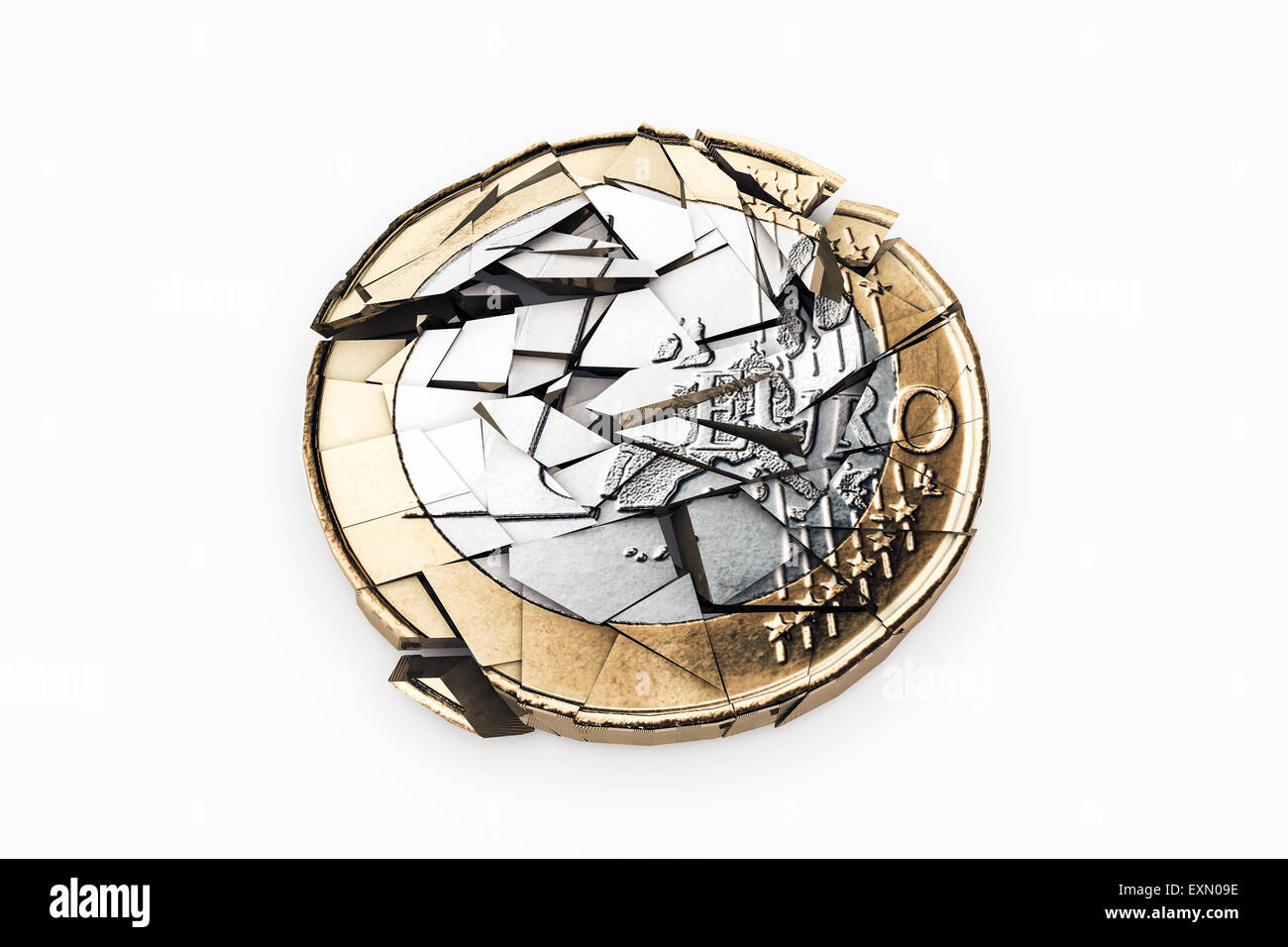 Incrinato Euro moneta isolato su sfondo bianco Foto Stock