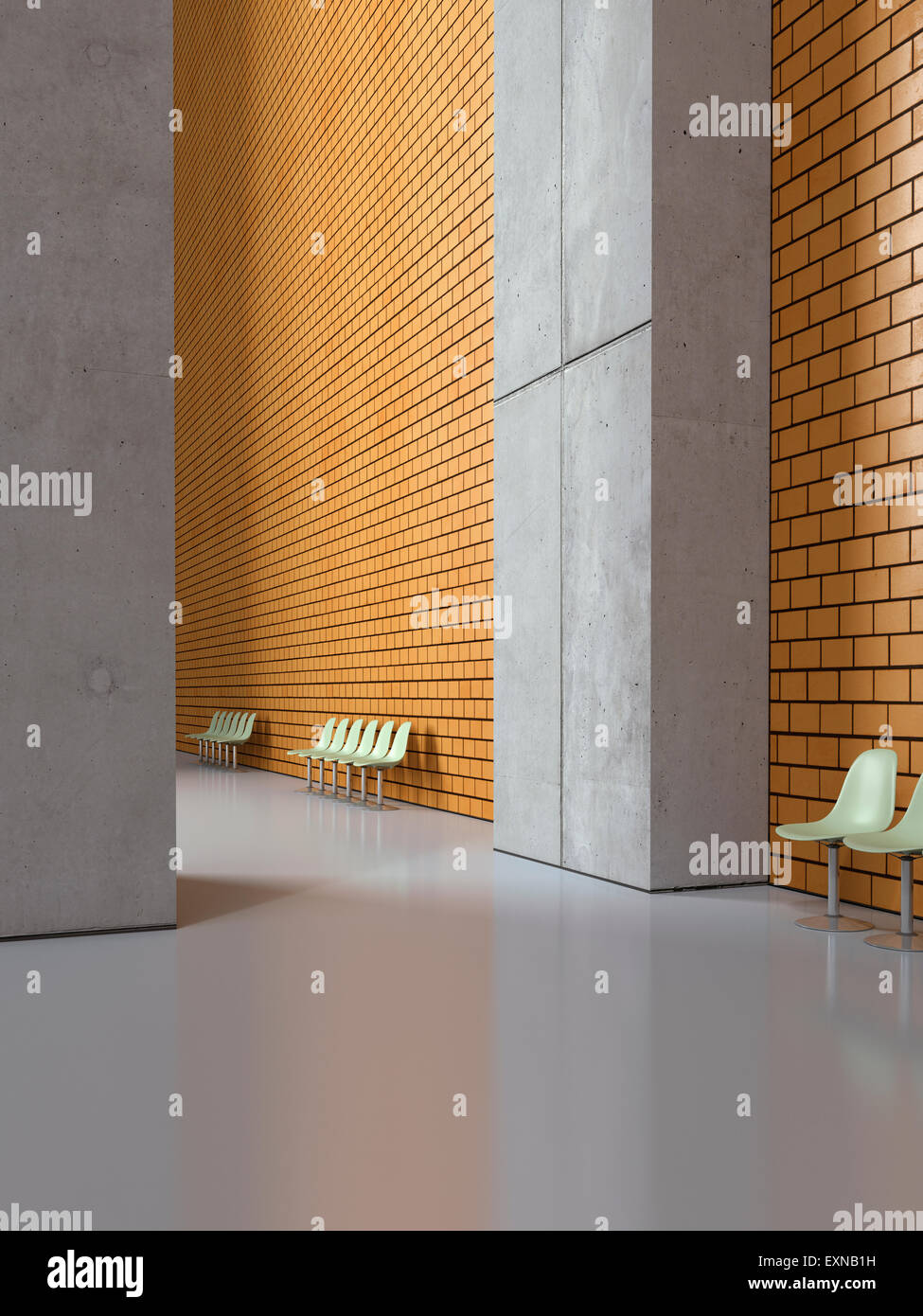 Sedile vuoto righe in una lobby, rendering 3D Foto Stock