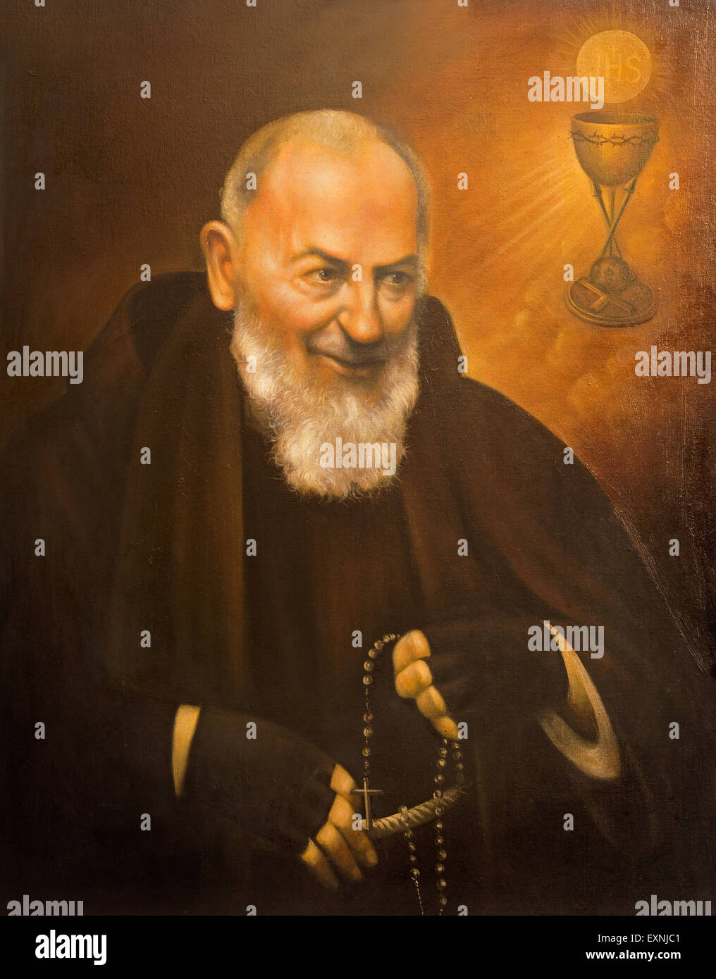 CORDOBA, Spagna, la raffinata arte ritratto di San Pater Pio da ignoti artst di 20. cento. nella chiesa Convento de Capuchinos Foto Stock
