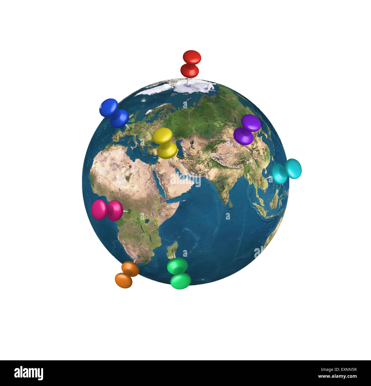 I pin sulla terra isolato su sfondo bianco. Gli elementi di questa immagine fornita dalla NASA. Foto Stock