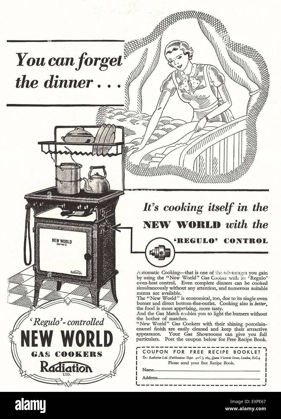 1930S UK Nuovo Mondo forni Magazine annuncio pubblicitario Foto Stock