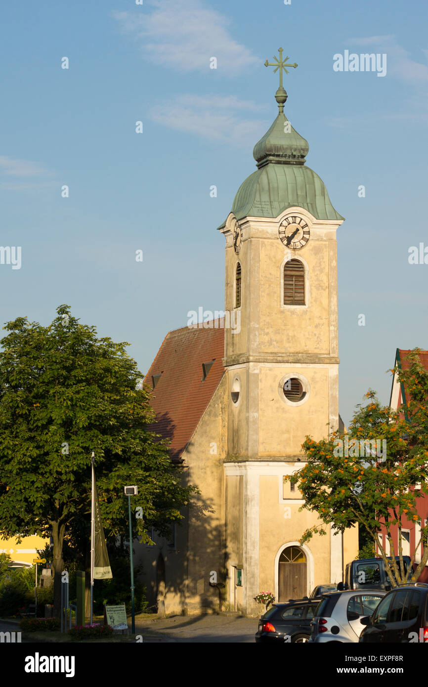 San Wolfgang la Chiesa in Mittelberg al tramonto Foto Stock