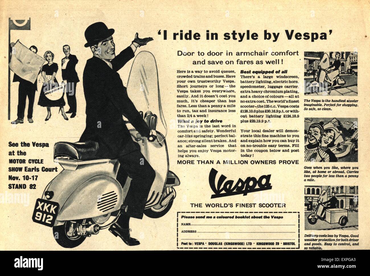 1960S UK Vespa Magazine annuncio pubblicitario Foto Stock