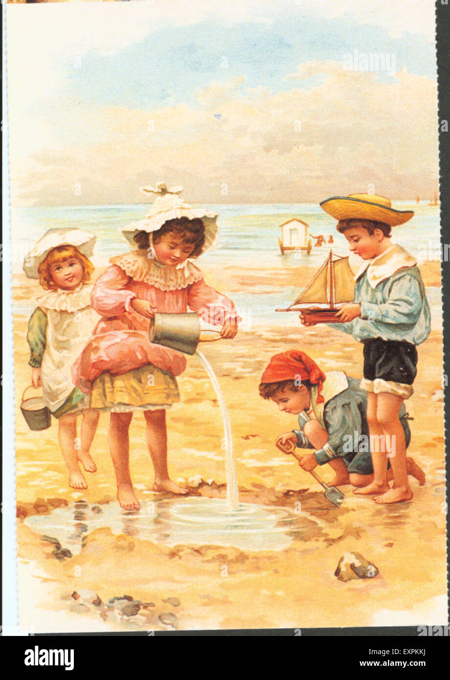 1880 Regno Unito i bambini al mare piastra del magazzino Foto Stock