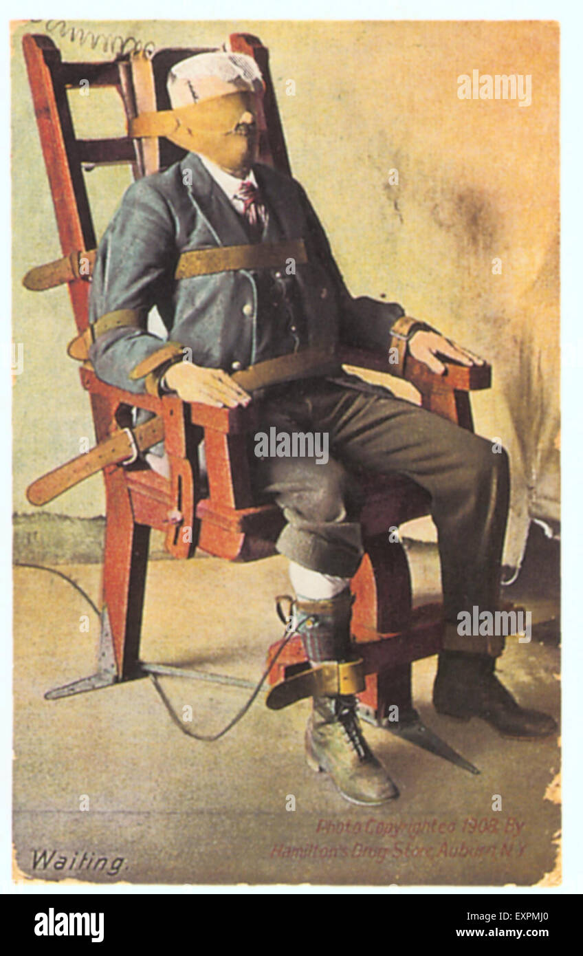 1910s usa la sedia elettrica piastra libro Foto Stock