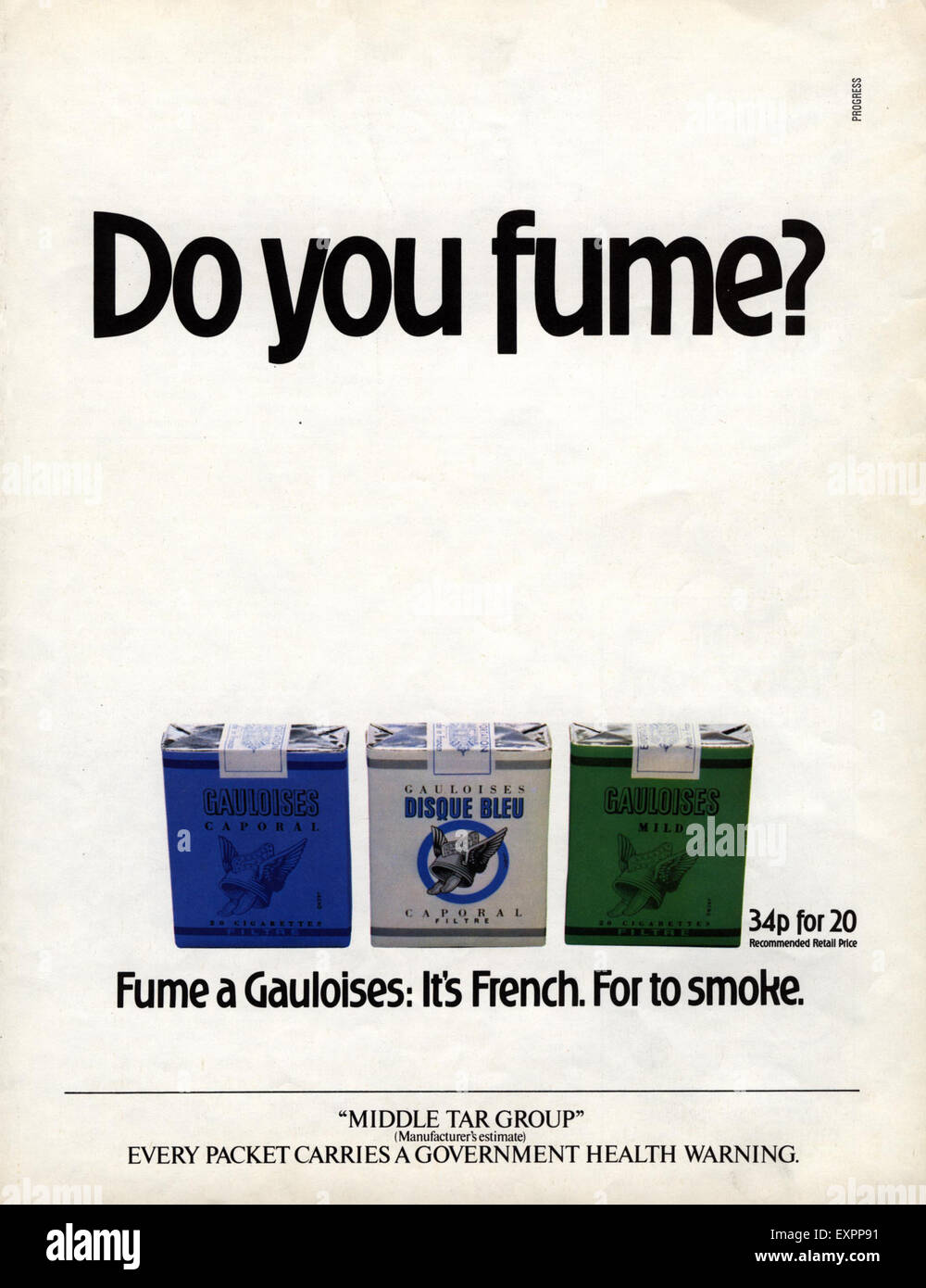 1970S UK Gauloises Magazine annuncio pubblicitario Foto Stock