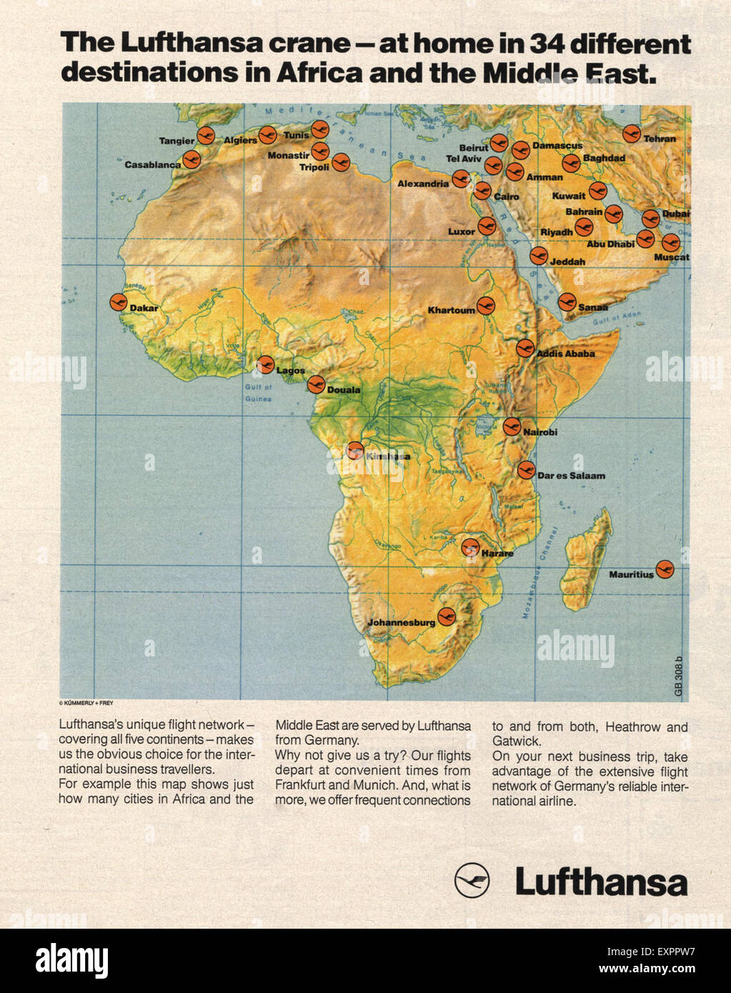 Anni Settanta NEL REGNO UNITO le compagnie aeree Lufthansa Magazine annuncio pubblicitario Foto Stock
