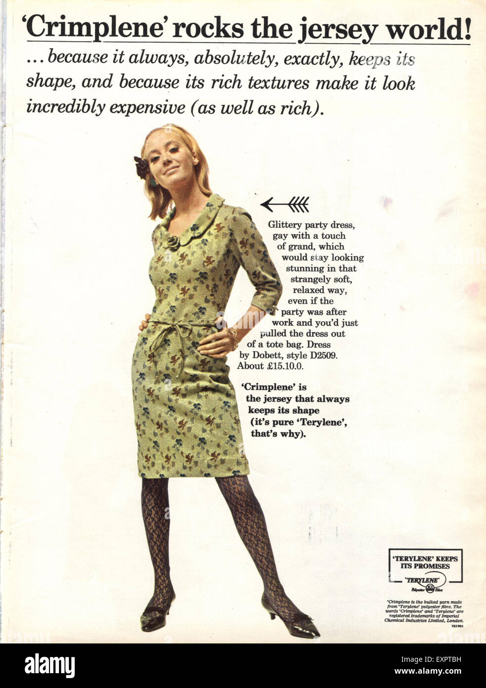 1960S UK Crimplene da ICI Magazine annuncio pubblicitario Foto Stock