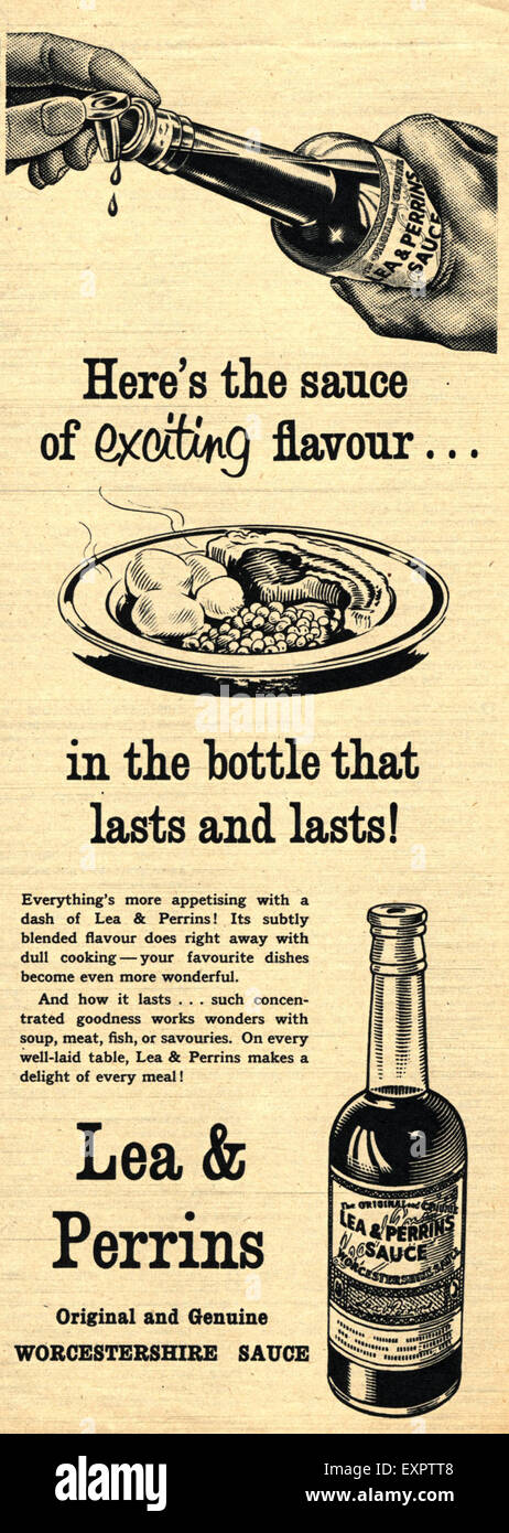 1950S UK Lea e salsa Perrins Magazine annuncio pubblicitario Foto Stock