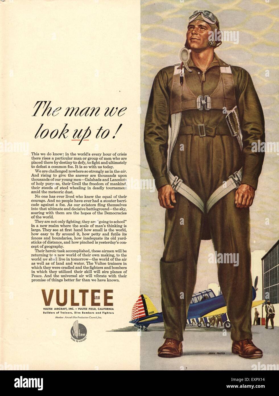 1940s USA Vultee Magazine annuncio pubblicitario Foto Stock