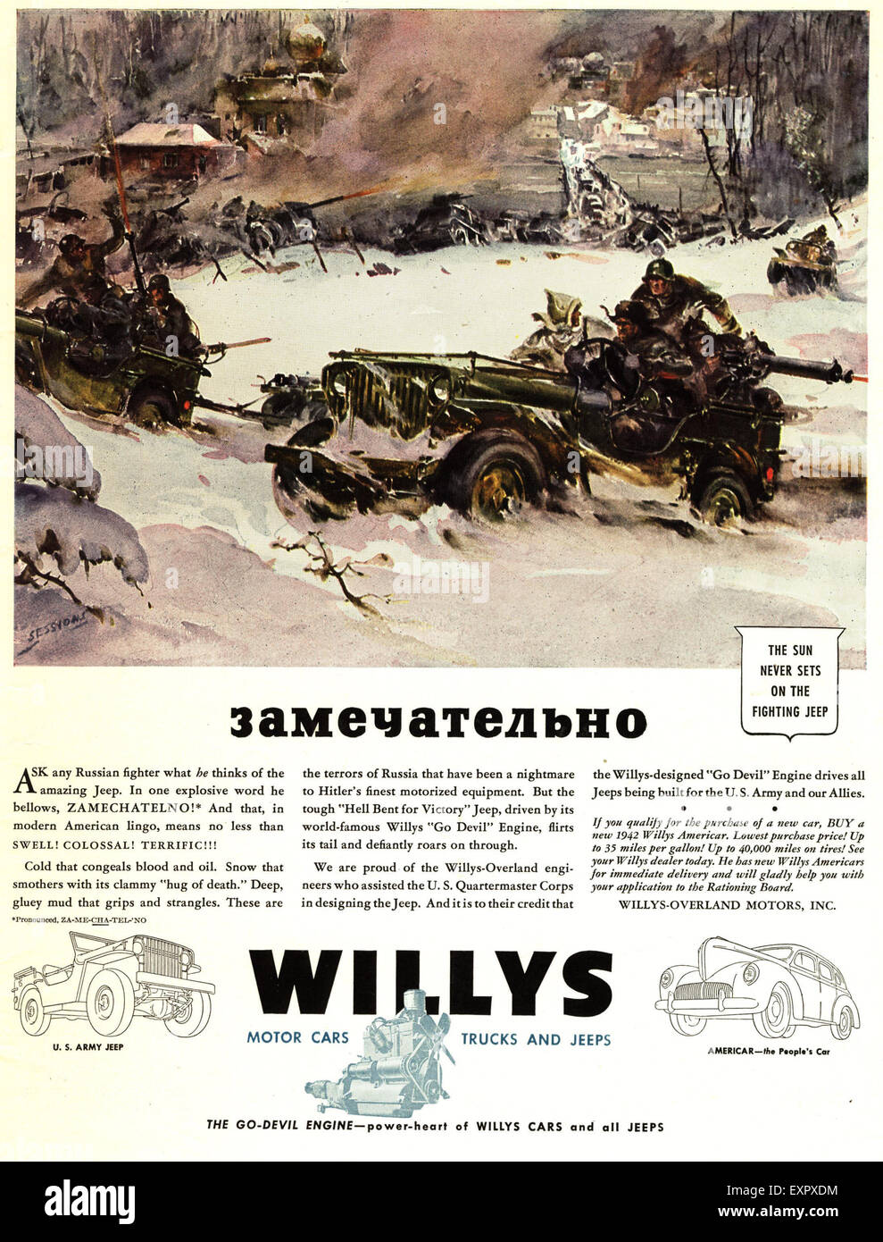 1940s USA Jeep Willys Magazine annuncio pubblicitario Foto Stock