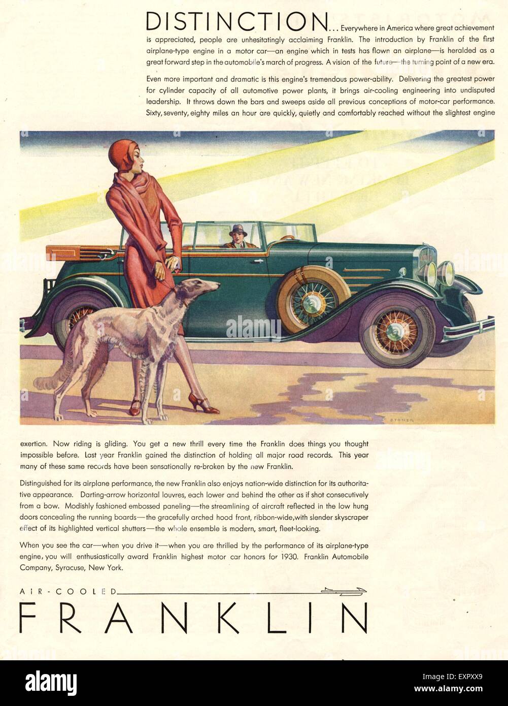 1930 USA Franklin auto Magazine annuncio pubblicitario Foto Stock