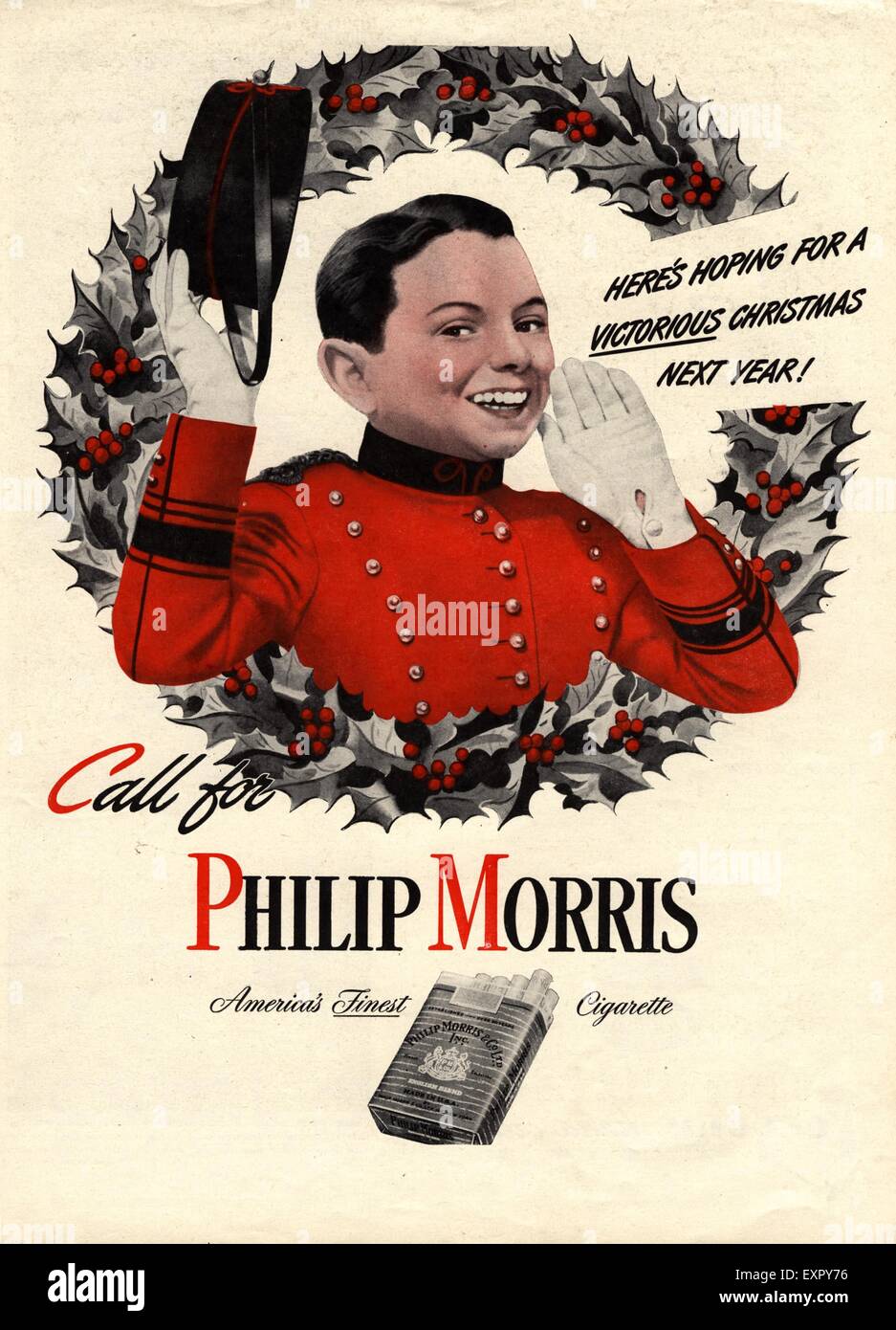 1940s USA Philip Morris Magazine annuncio pubblicitario Foto Stock