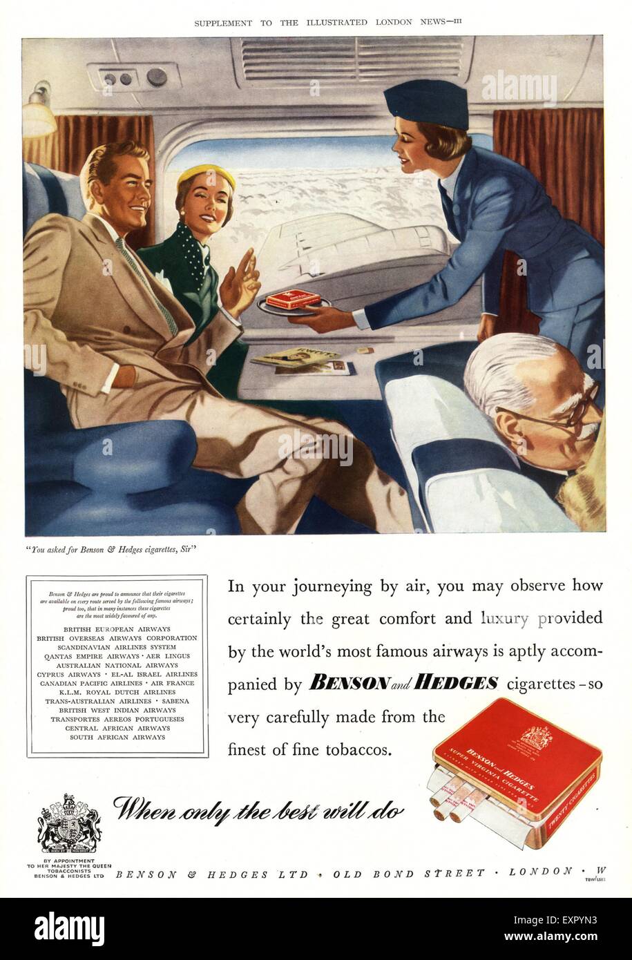 1950S UK Benson e siepi Magazine annuncio pubblicitario Foto Stock