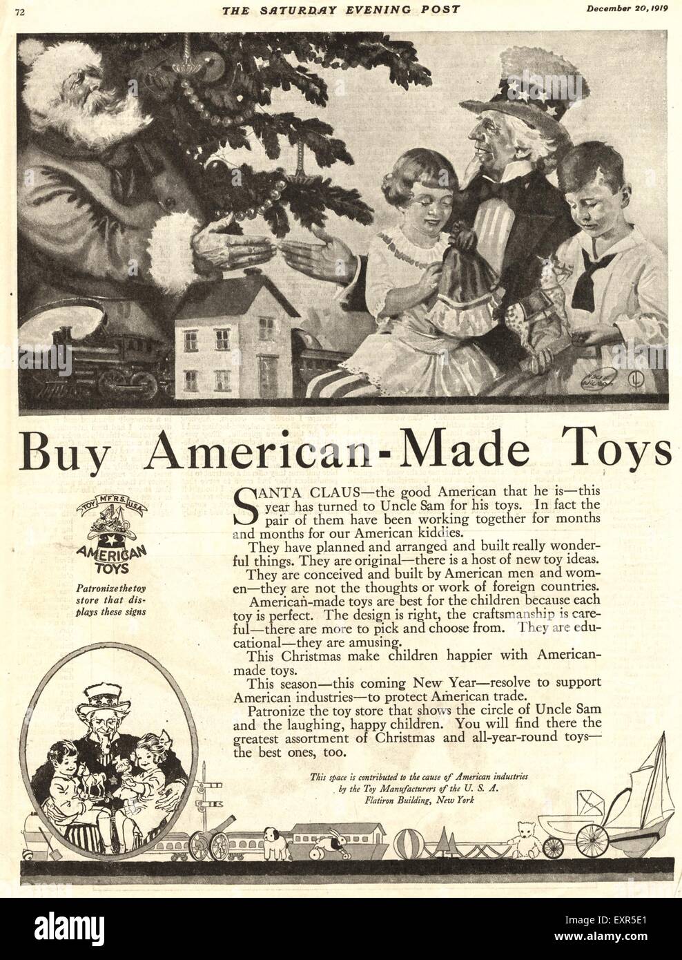 1910s USA Buy American realizzato giocattoli Magazine annuncio pubblicitario Foto Stock
