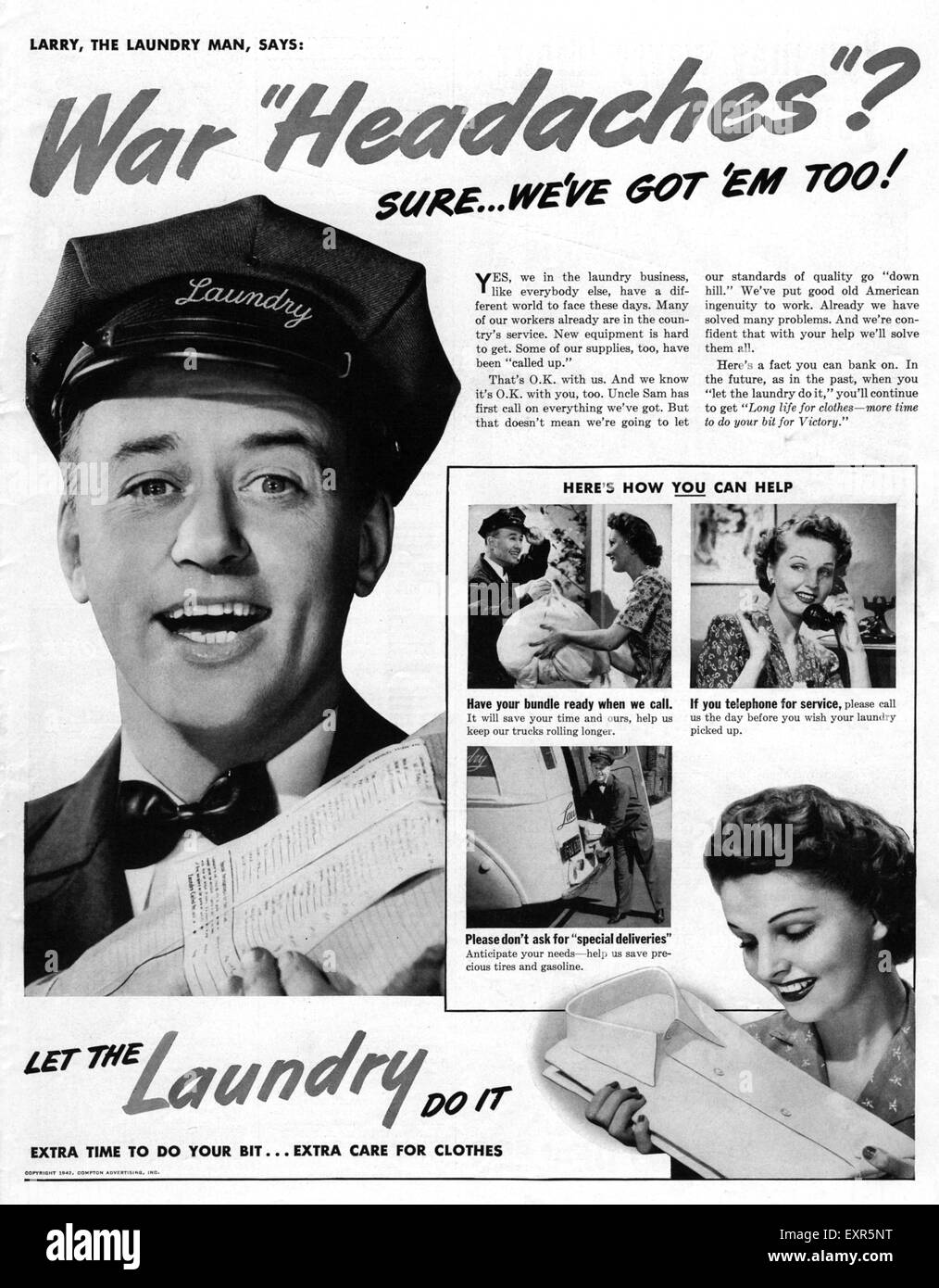 1940s USA Servizio lavanderia Magazine annuncio pubblicitario Foto Stock 1940s USA Servizio lavanderia Magazine annuncio pubblicitario Foto Stock