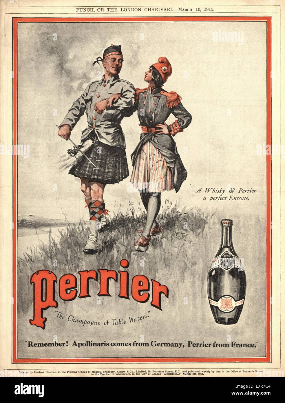 1910S UK Perrier Magazine annuncio pubblicitario Foto Stock