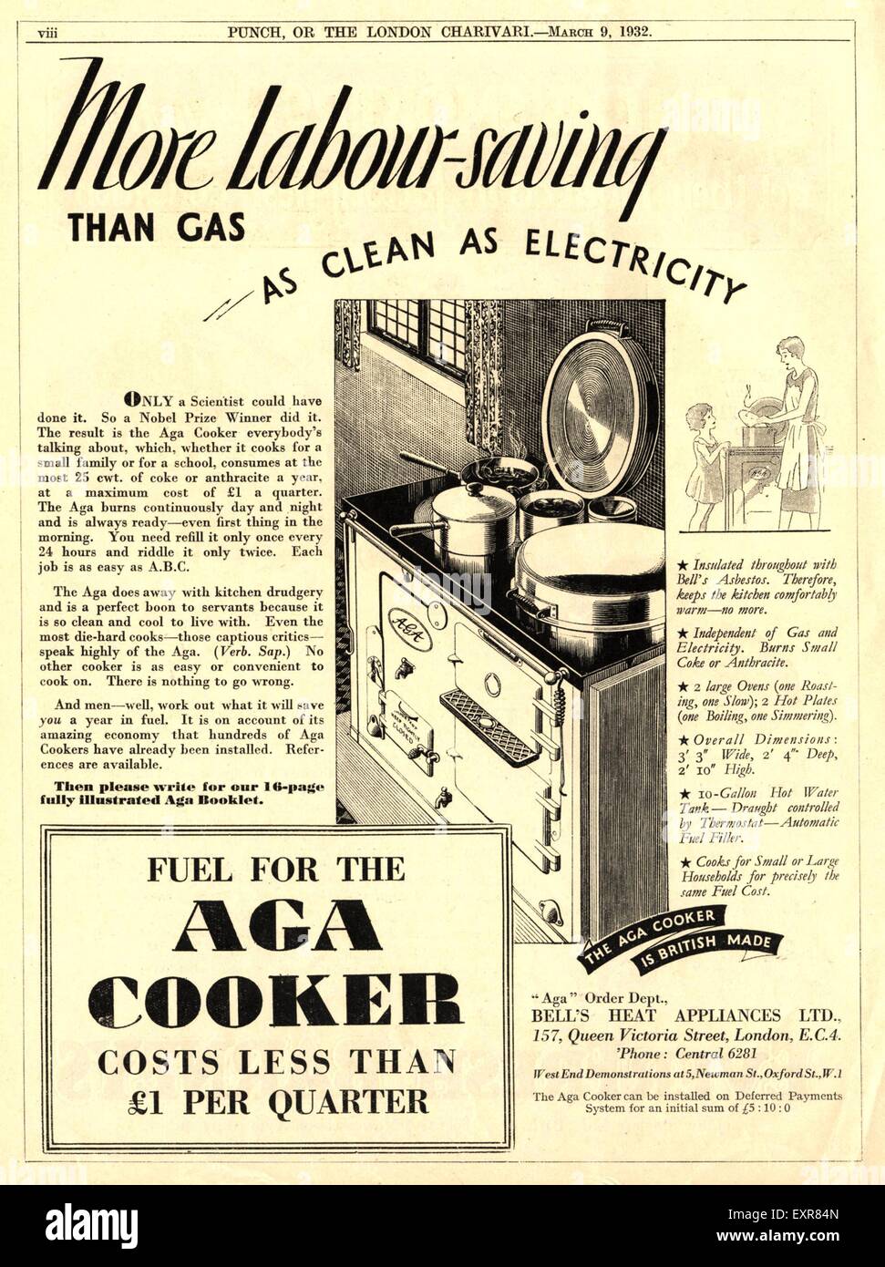 1930S UK Aga Magazine annuncio pubblicitario Foto Stock