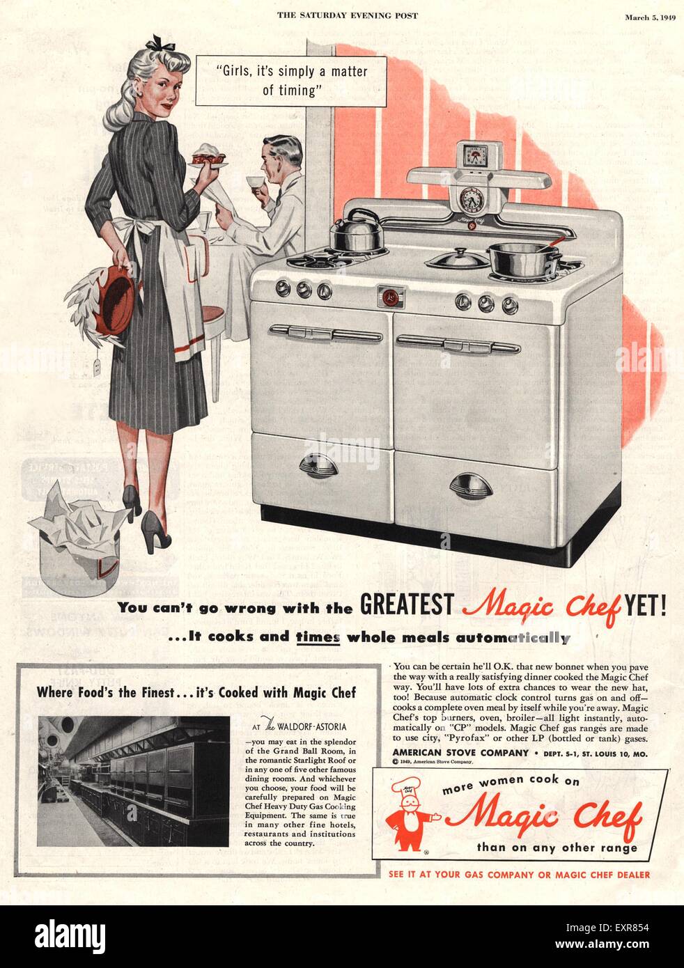1940s USA Magic Chef Magazine annuncio pubblicitario Foto Stock