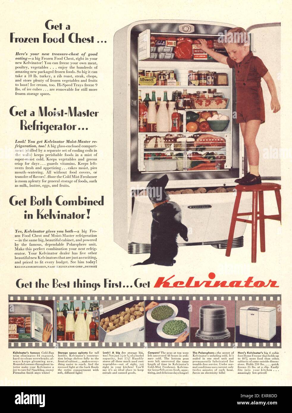 1940s USA Kelvinator frigoriferi Magazine annuncio pubblicitario Foto stock  - Alamy