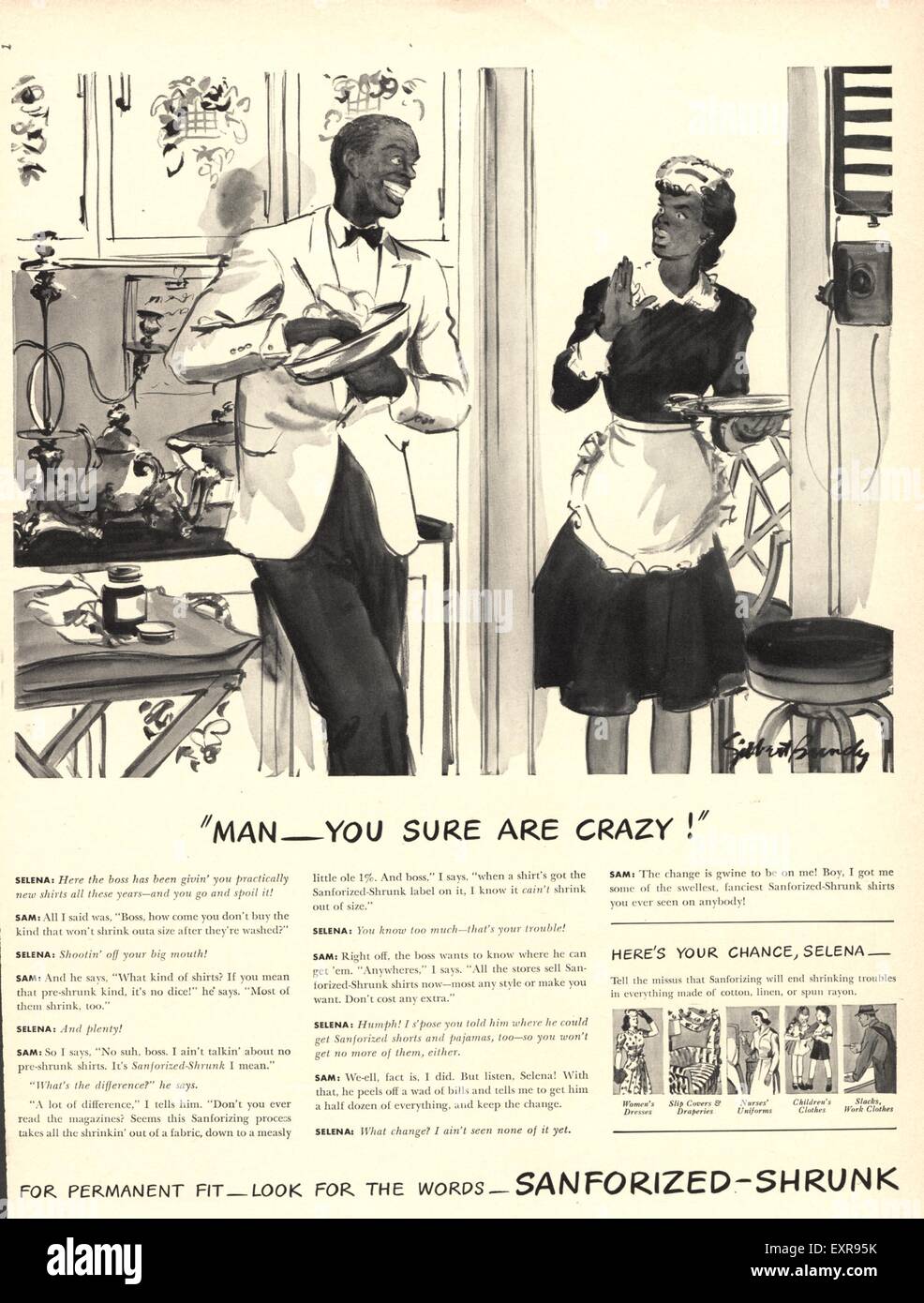 1940s USA Sanforized Magazine annuncio pubblicitario Foto Stock
