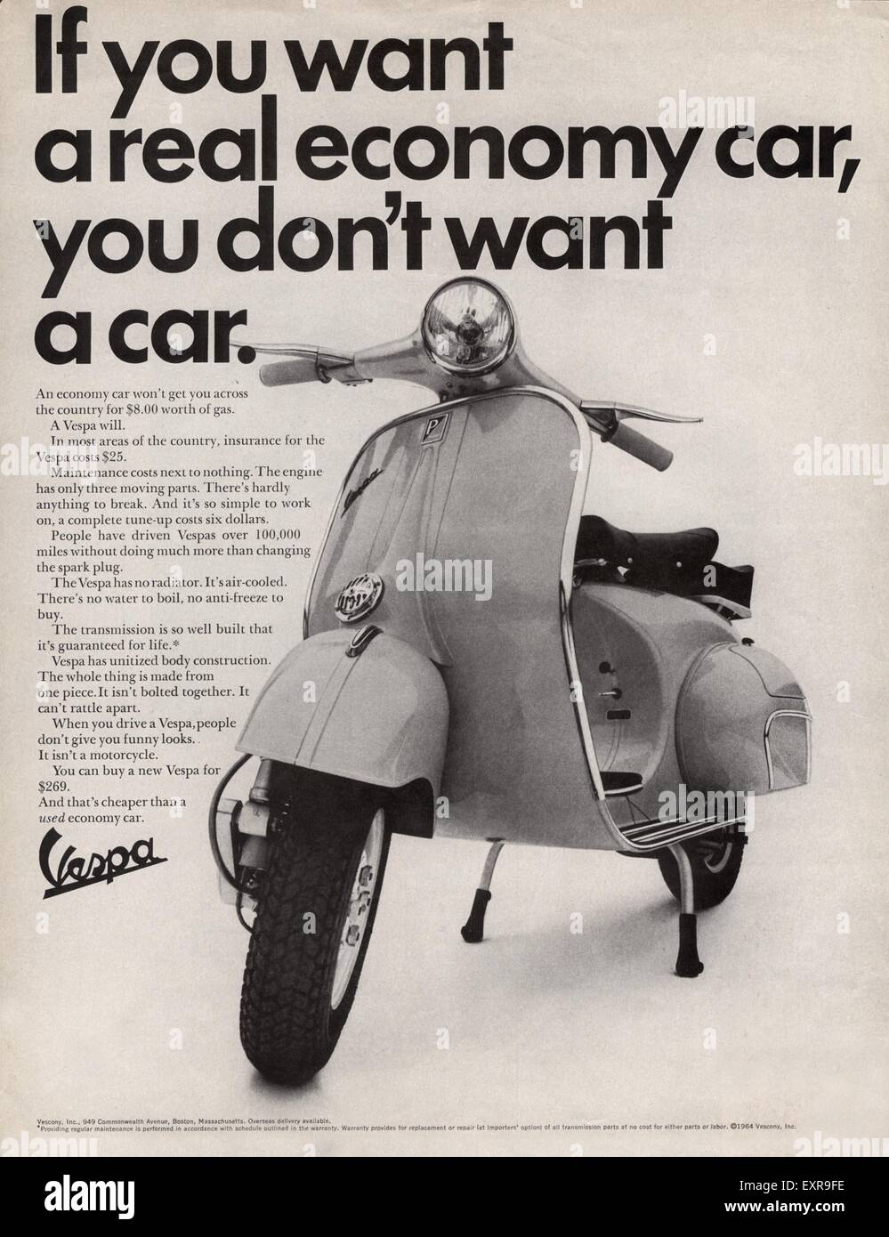 Anni sessanta USA Vespa Magazine annuncio pubblicitario Foto Stock