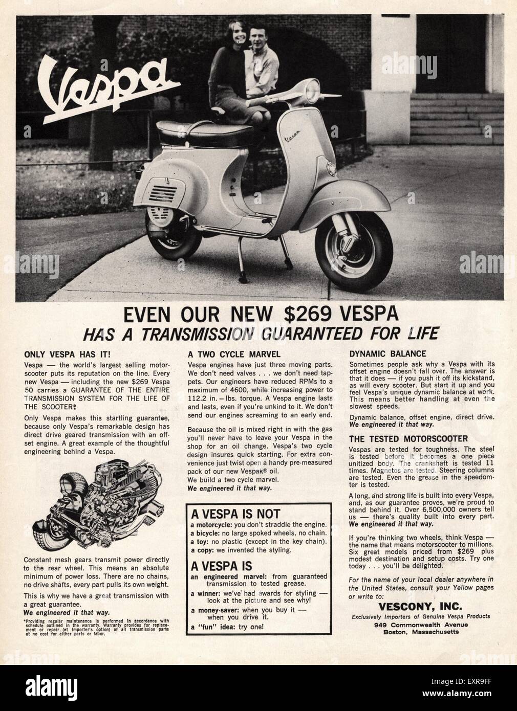 Anni sessanta USA Vespa Magazine annuncio pubblicitario Foto Stock