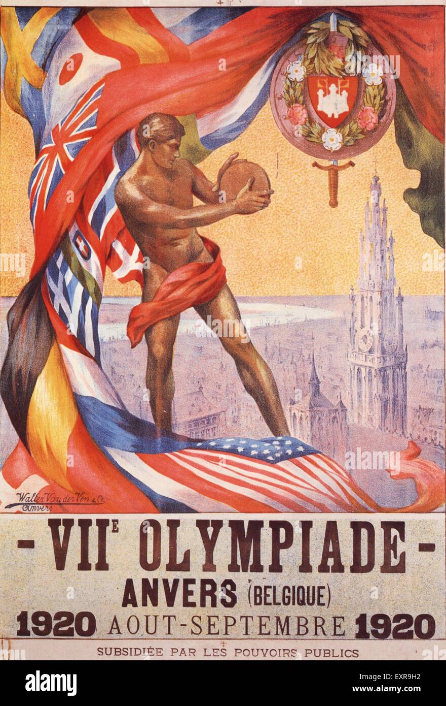 1920s Belgio Giochi Olimpici Poster Foto Stock