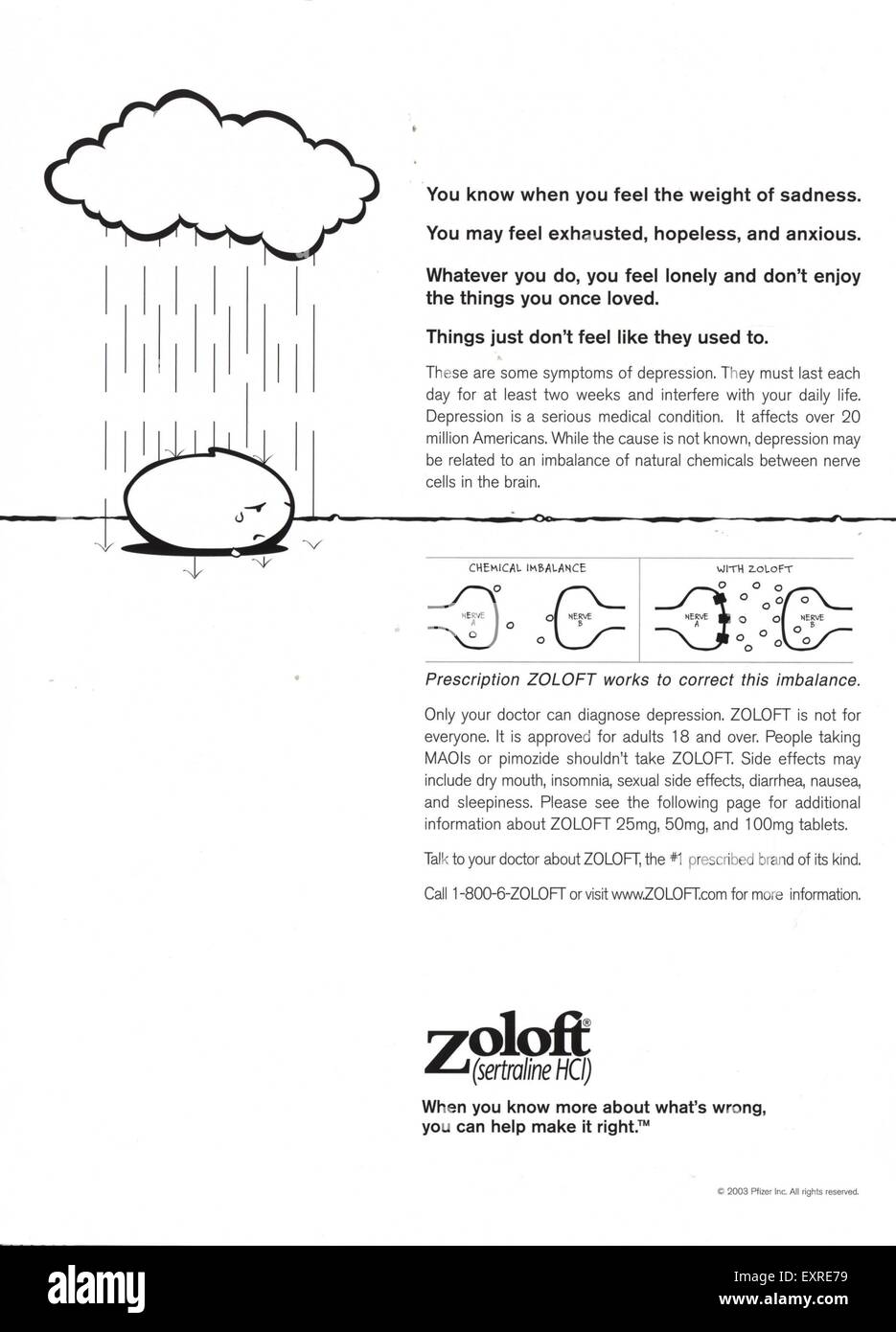 2000S UK Zoloft Magazine annuncio pubblicitario Foto Stock