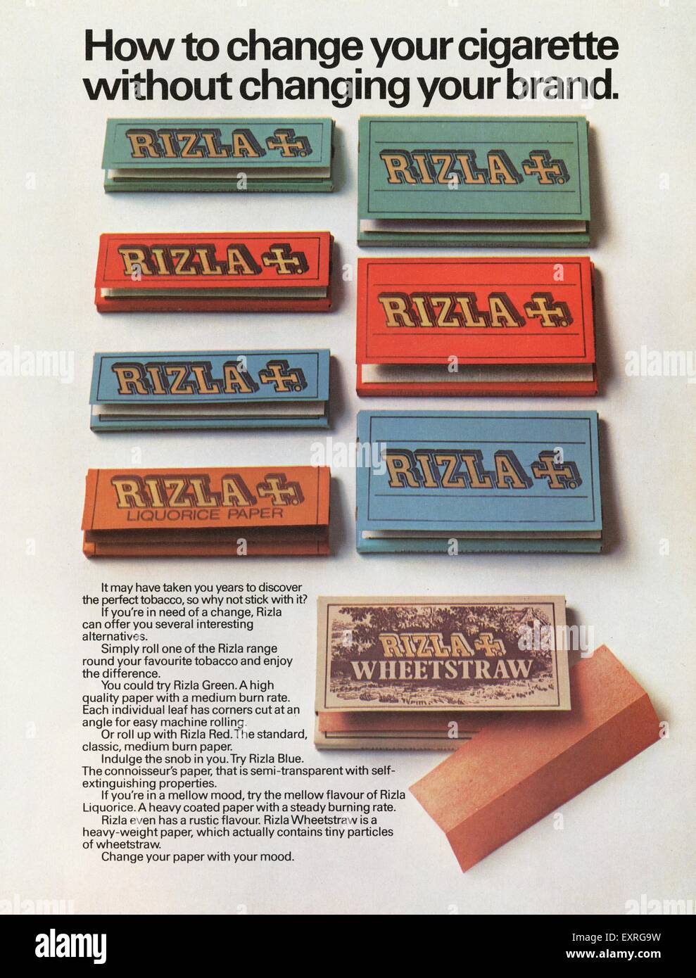 1970S UK Rizla Magazine annuncio pubblicitario Foto Stock