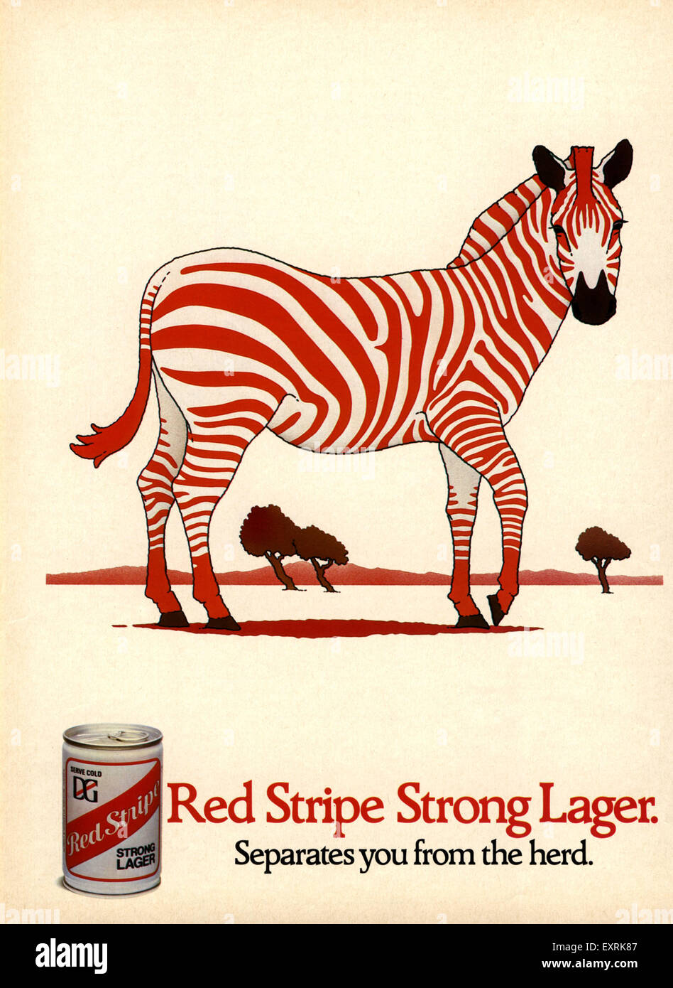 Anni ottanta UK Red Stripe Magazine annuncio pubblicitario Foto Stock
