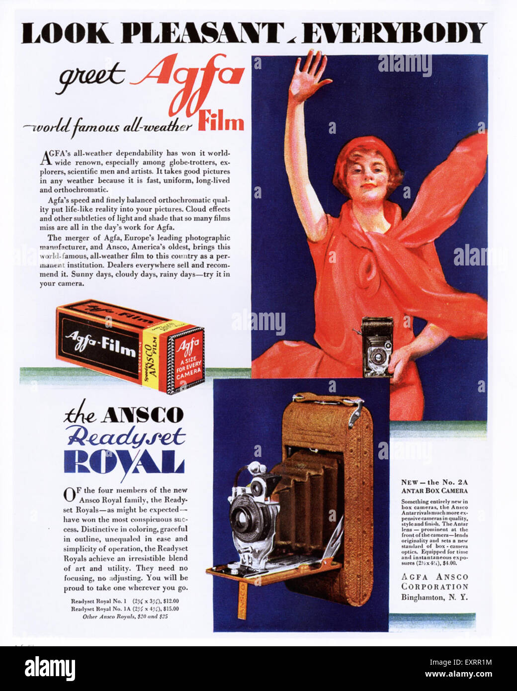 1920s USA AGFA Ansco Magazine annuncio pubblicitario Foto Stock