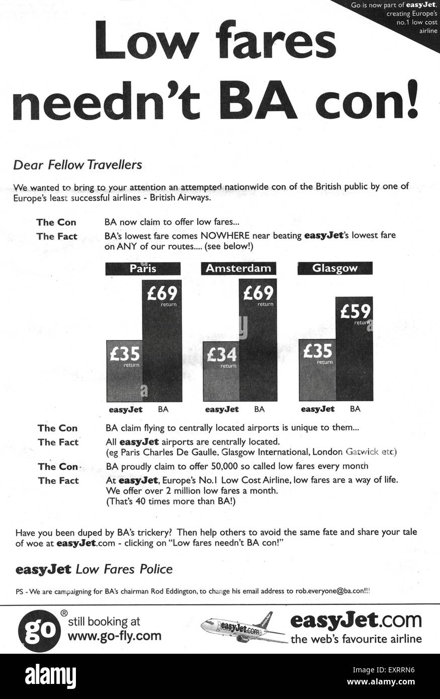 2000S UK Easyjet giornale annuncio Foto Stock