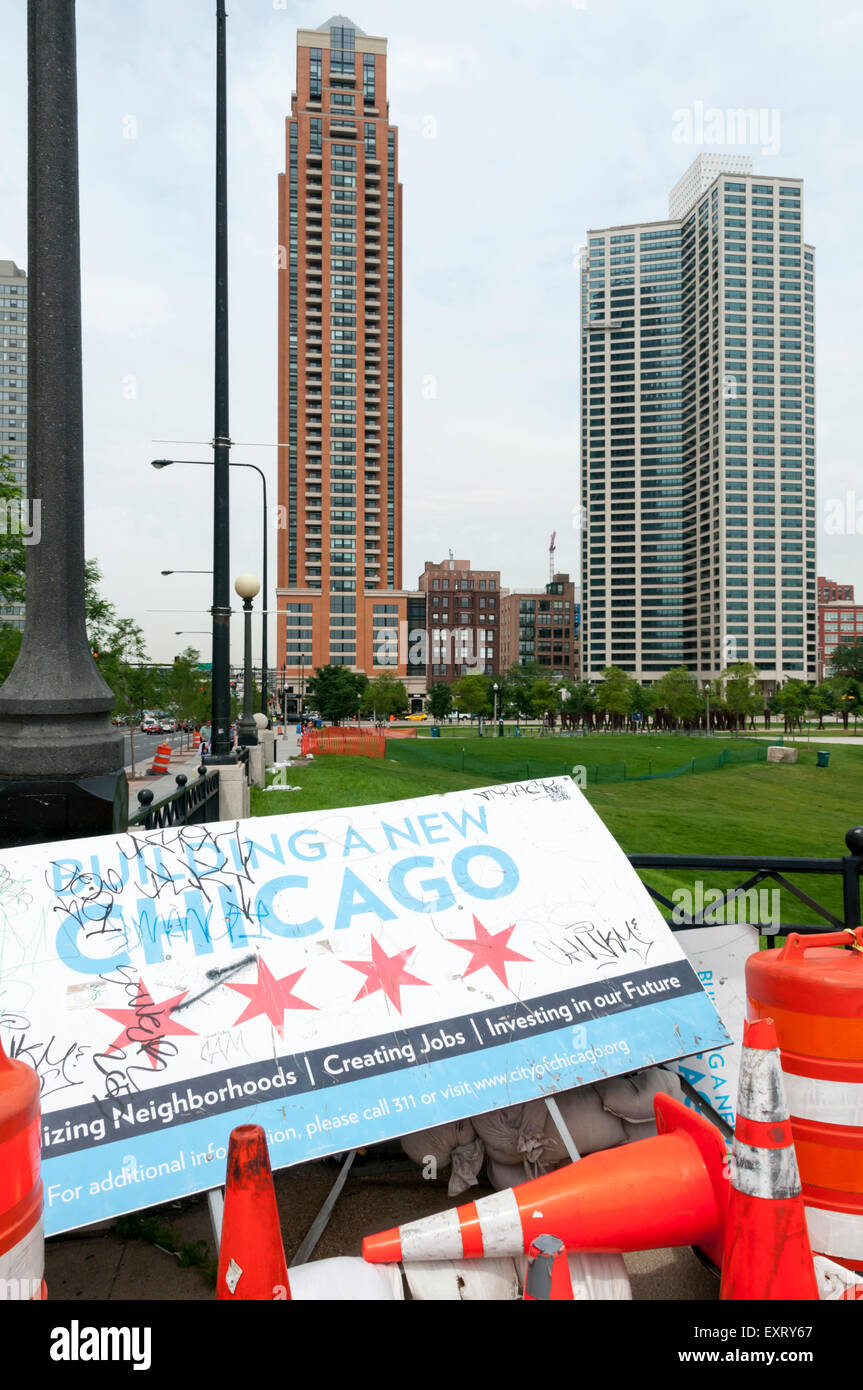 La costruzione di un nuovo segno di Chicago. Foto Stock
